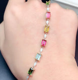 Multi CZ Square Silver Bracelet Crystal Bangle Bridal Wedding Jewelry