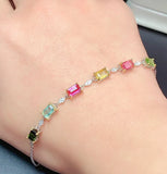 Multi CZ Square Silver Bracelet Crystal Bangle Bridal Wedding Jewelry