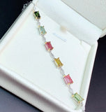 Multi CZ Square Silver Bracelet Crystal Bangle Bridal Wedding Jewelry