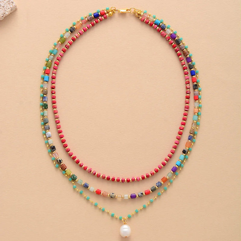 Multilayer Chokers Necklace Jaspers Crystal Statement Colorful Necklaces