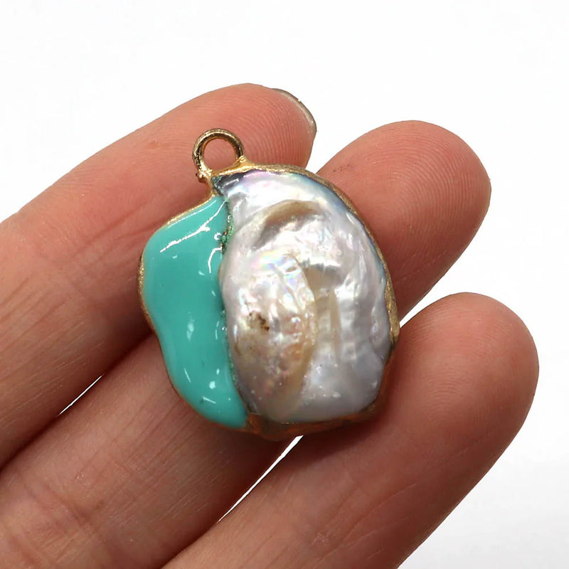 Freshwater Pearl Oil Drip Pendant 20-35mm Charm Jewelry DIY Necklace Earrings