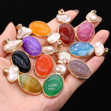 Mother of Pearl Shell Agate Gem Pendant Charms 20x45mm