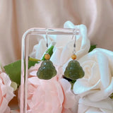 Nephrite Buddha Earrings 925 Sterling Silver Women Luck Jewelry