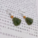 Nephrite Buddha Earrings 925 Sterling Silver Women Luck Jewelry