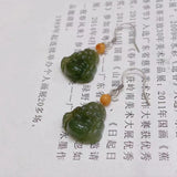 Nephrite Buddha Earrings 925 Sterling Silver Women Luck Jewelry