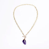 Natural Amethyst Pendant 18K Filled Chain Necklace Women Charm Choker Jewelry