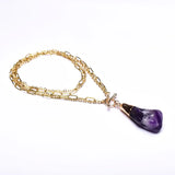 Natural Amethyst Pendant 18K Filled Chain Necklace Women Charm Choker Jewelry