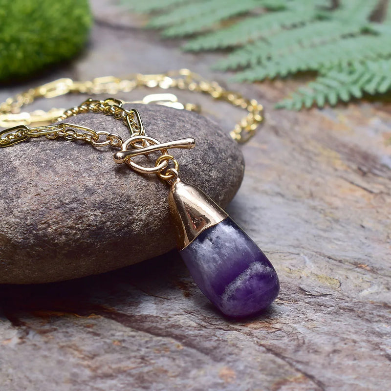 Natural Amethyst Pendant 18K Filled Chain Necklace Women Charm Choker Jewelry