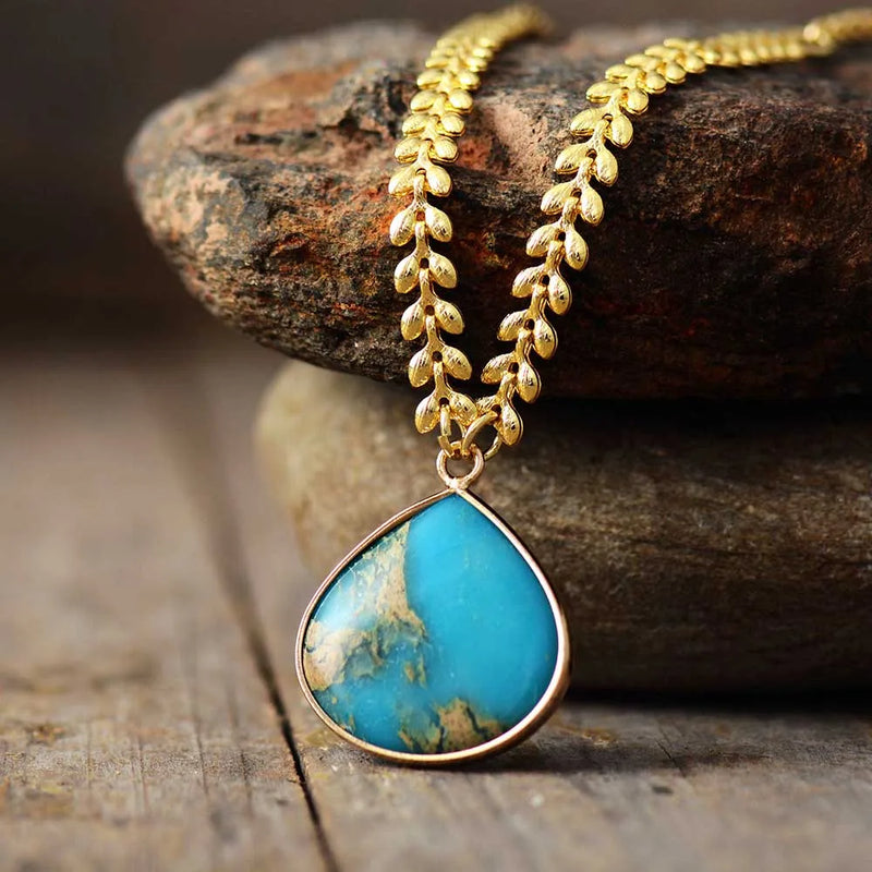 Teardrop Pendant Choker Necklace Natural Stone Charm