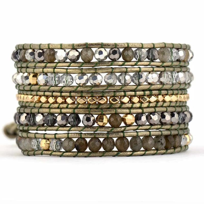 Natural Stones Crystals Wrap Bracelet Bohemian Multilayer Leather