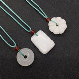 Chalcedony Agate Pendant Necklace Engraved Charm Jewelry for Women
