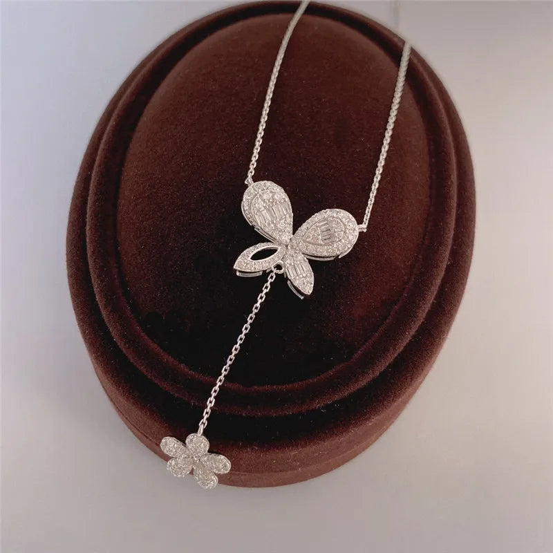 Butterfly Shape Necklace for Women Tassel Flower Pendant