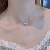 Butterfly Shape Necklace for Women Tassel Flower Pendant
