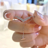 V Pendant Clavicle Chain 925 Stamp Necklace Wedding Bridal Jewelry
