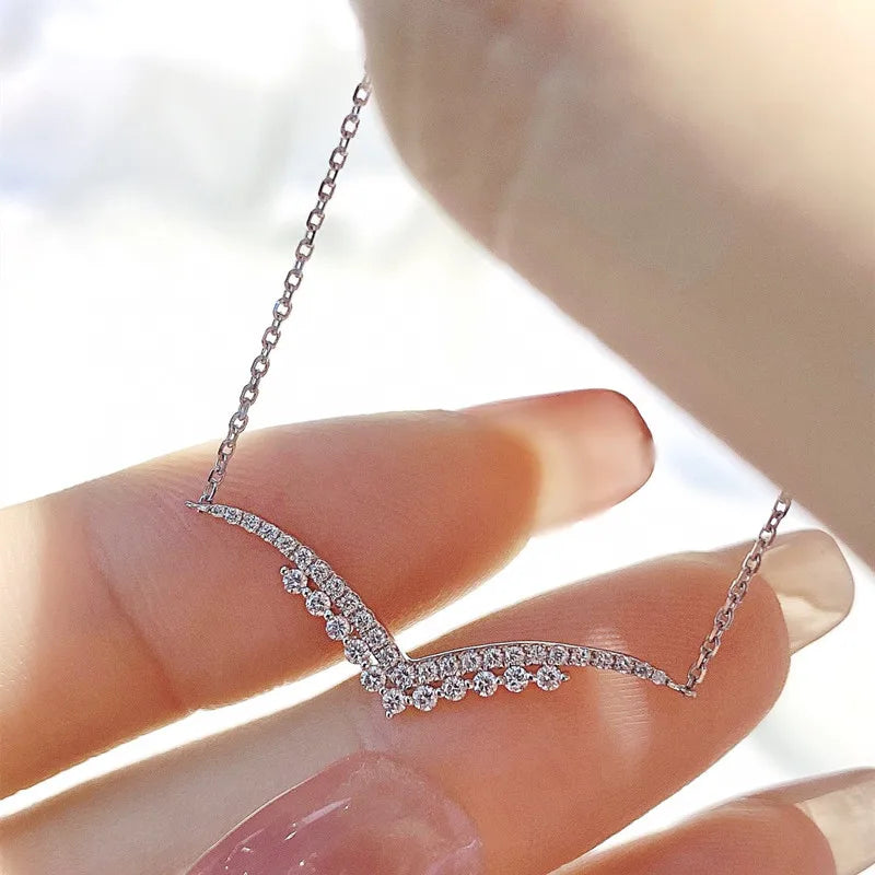 V Pendant Clavicle Chain 925 Stamp Necklace Wedding Bridal Jewelry