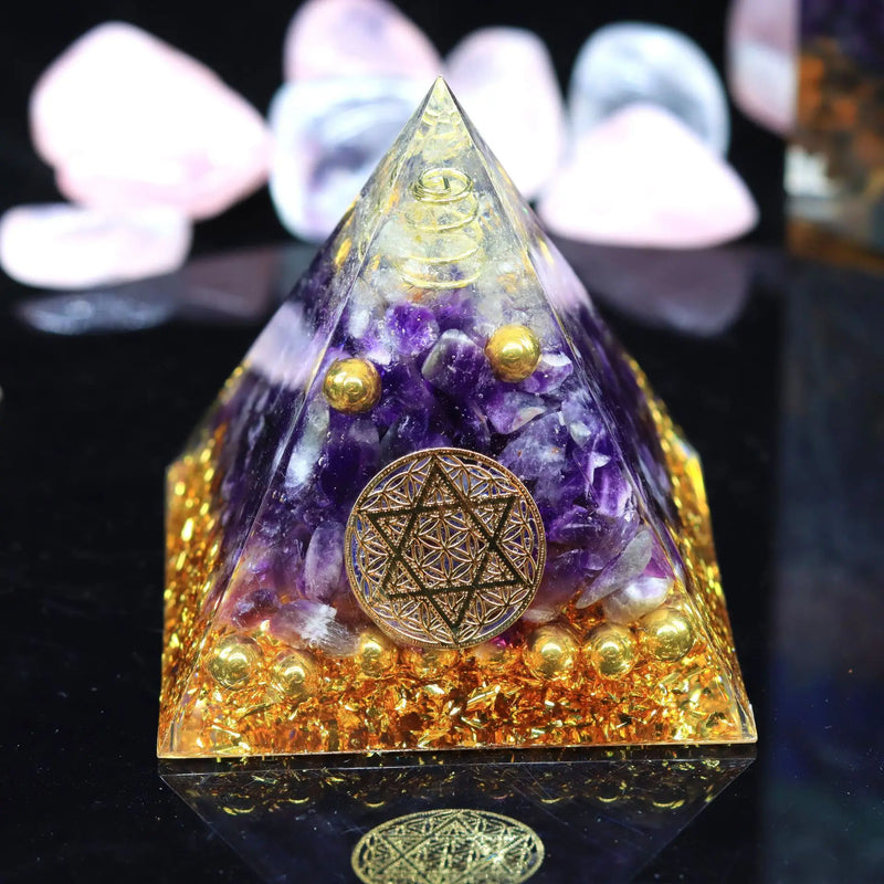 Orgonite Pyramid Crystal Ball Crushed Stone Home Crafts Resin Tabletop Ornaments