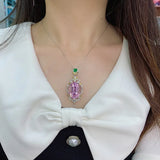 Huge Lab Diamond Pink Zircon Pendant Necklace 925 Silver Clavicle Chain