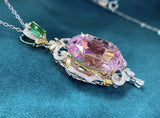 Huge Lab Diamond Pink Zircon Pendant Necklace 925 Silver Clavicle Chain