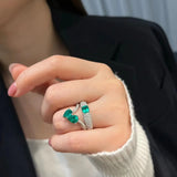 Paraiba Zircon Double Layer Silver Wedding Ring
