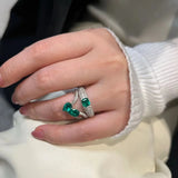 Paraiba Zircon Double Layer Silver Wedding Ring