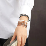 5 Layered Leather Wrap Bracelet with Pearls Weaving