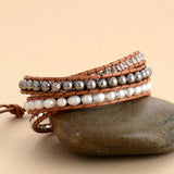 5 Layered Leather Wrap Bracelet with Pearls Weaving