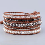 5 Layered Leather Wrap Bracelet with Pearls Weaving