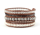 5 Layered Leather Wrap Bracelet with Pearls Weaving