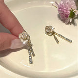 Pearl Zircon Mountain Camellia Earrings Women'S Earrings Temperament Wedding