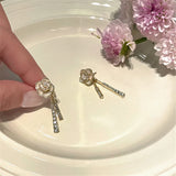 Pearl Zircon Mountain Camellia Earrings Women'S Earrings Temperament Wedding