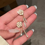 Pearl Zircon Mountain Camellia Earrings Women'S Earrings Temperament Wedding