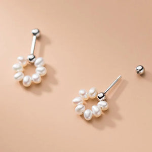 925 Silver Pearl Ear Studs for Women, Mini Screw Earrings