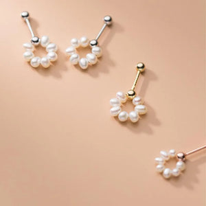 925 Silver Pearl Ear Studs for Women, Mini Screw Earrings
