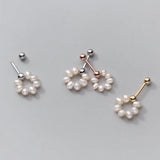 925 Silver Pearl Ear Studs for Women, Mini Screw Earrings