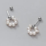 925 Silver Pearl Ear Studs for Women, Mini Screw Earrings