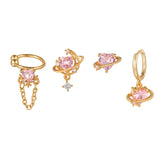 Pink Zircon Heart Earrings Set for Women Ear Cuff Chain Stud Earrings