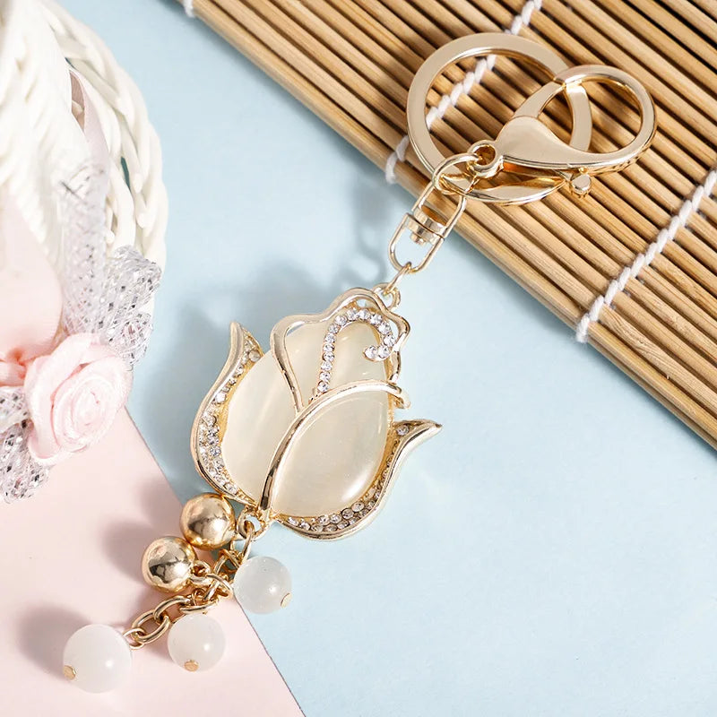 Opal Tulip Flower Keychain Bag Car Pendant Trinket Gift