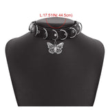 Punk Leather Choker Butterfly Pendant Necklace