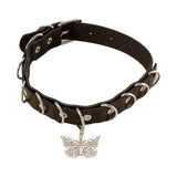 Punk Leather Choker Butterfly Pendant Necklace