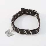 Punk Leather Choker Butterfly Pendant Necklace