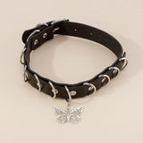 Punk Leather Choker Butterfly Pendant Necklace