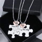 Puzzle Matching Couple Necklace Engraved, Her One His Puzzle Necklace Gift