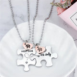 Puzzle Matching Couple Necklace Engraved, Her One His Puzzle Necklace Gift