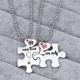 Puzzle Matching Couple Necklace Engraved, Her One His Puzzle Necklace Gift