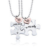 Puzzle Matching Couple Necklace Engraved, Her One His Puzzle Necklace Gift