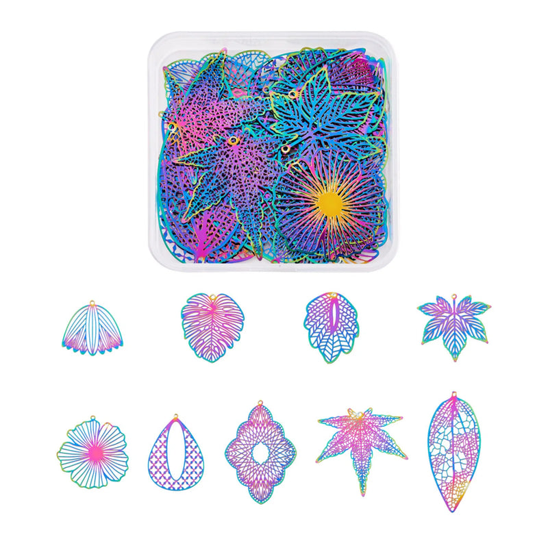 Rainbow Leaf Stainless Steel Charms Pendants for DIY Jewelry Making