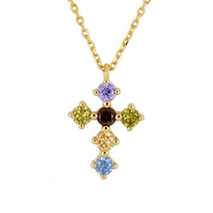 Rainbow Cross Crystal Necklace 925 Silver CZ Necklace Jewelry for Women