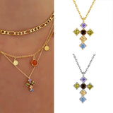 Rainbow Cross Crystal Necklace 925 Silver CZ Necklace Jewelry for Women