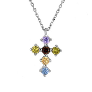 Rainbow Cross Crystal Necklace 925 Silver CZ Necklace Jewelry for Women