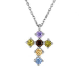 Rainbow Cross Crystal Necklace 925 Silver CZ Necklace Jewelry for Women